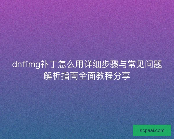 dnfimg补丁怎么用详细步骤与常见问题解析指南全面教程分享